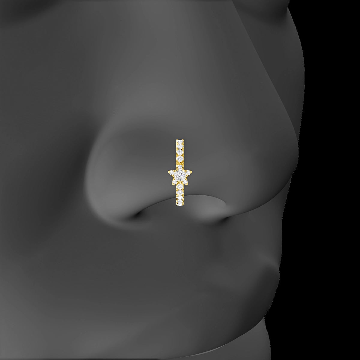 Asteria | 18k Yellow Gold 9.5 mm Star Diamond Nose Ring Piercing