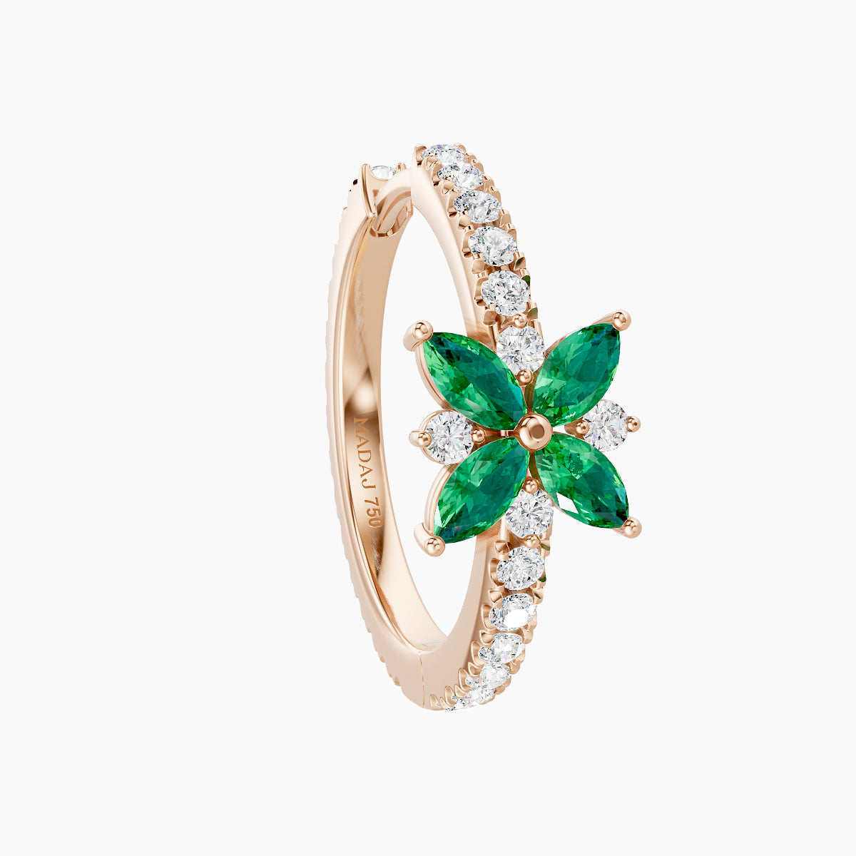 Aurore | 18k Rose Gold 11 mm Flower Emerald & Diamond Hoop Piercing