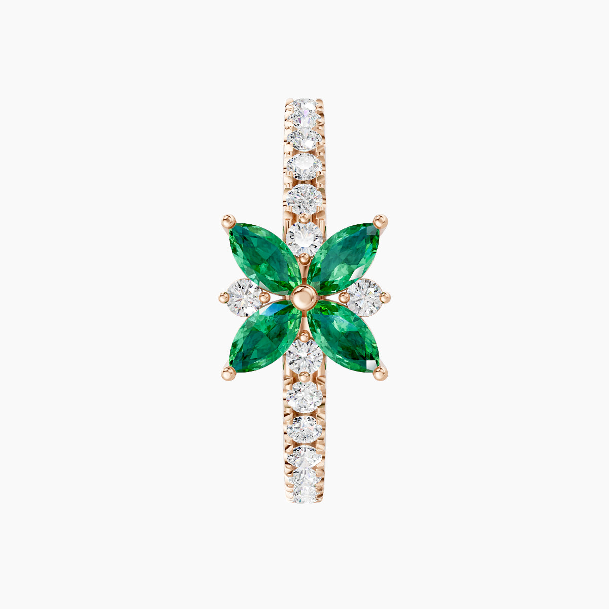 Aurore | 18k Rose Gold 11 mm Flower Emerald & Diamond Hoop Piercing
