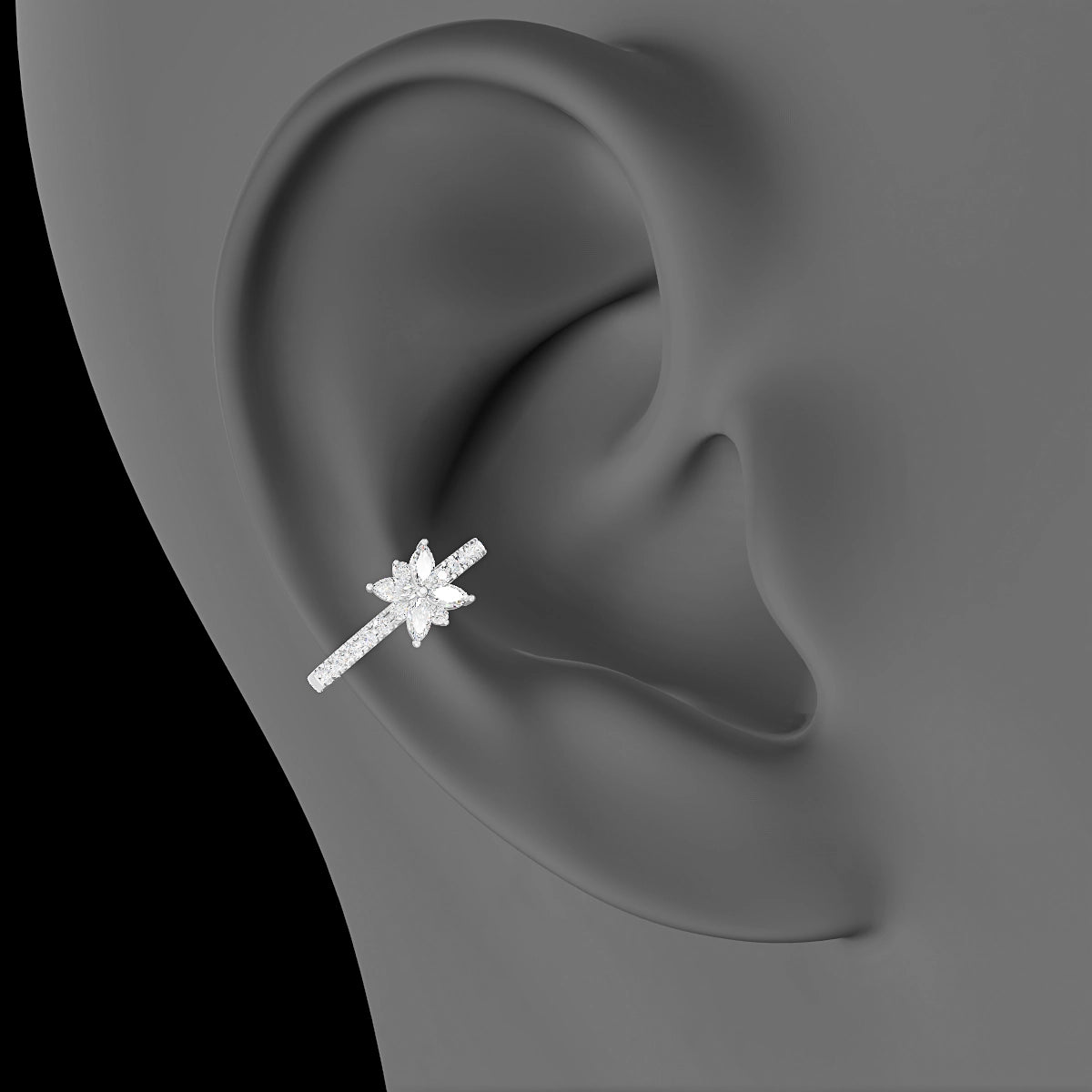 Aurore | 18k White Gold 11 mm Flower Diamond Hoop Piercing