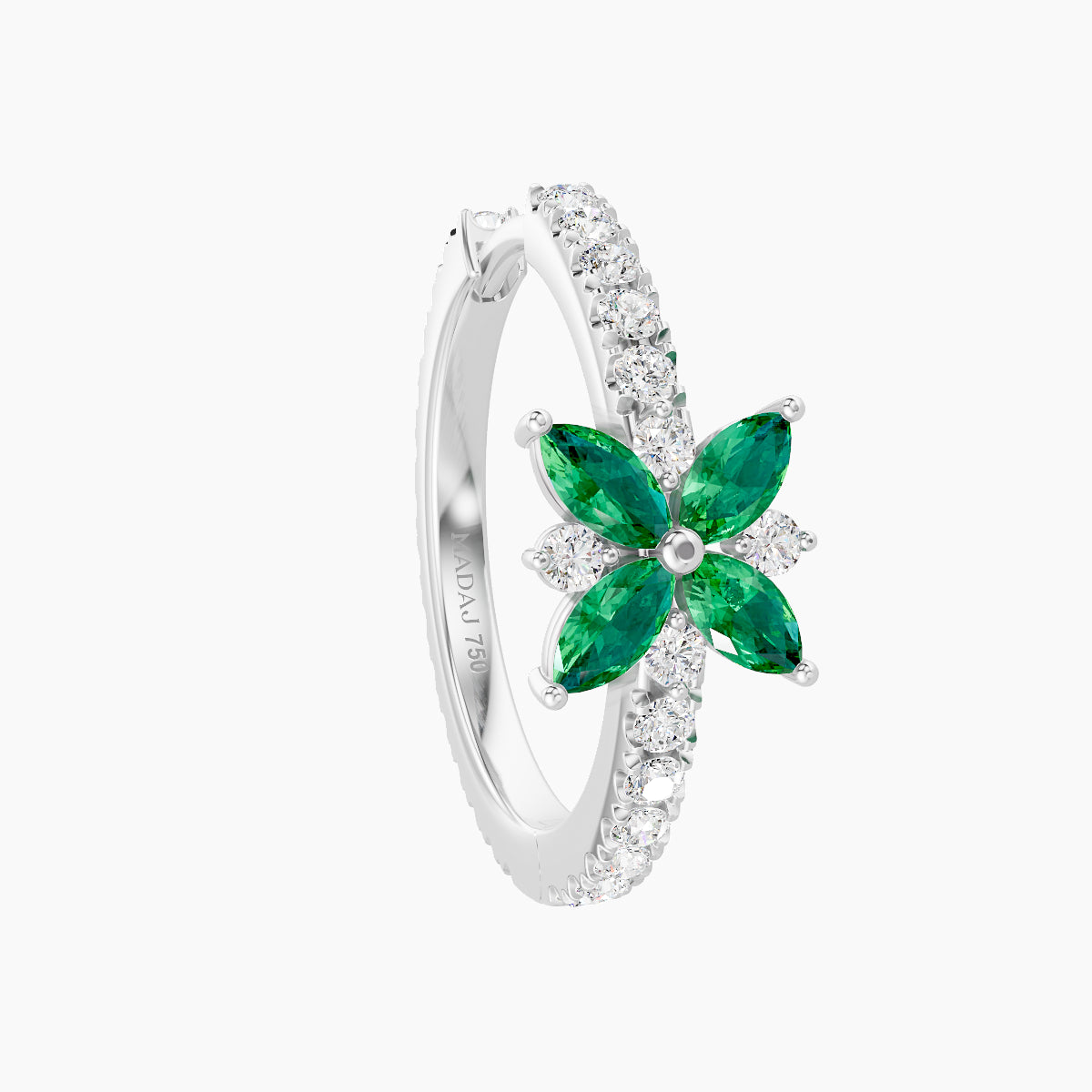 Aurore | 18k White Gold 11 mm Flower Emerald & Diamond Hoop Piercing