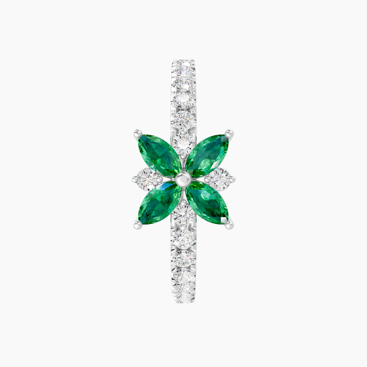 Aurore | 18k White Gold 11 mm Flower Emerald & Diamond Hoop Piercing