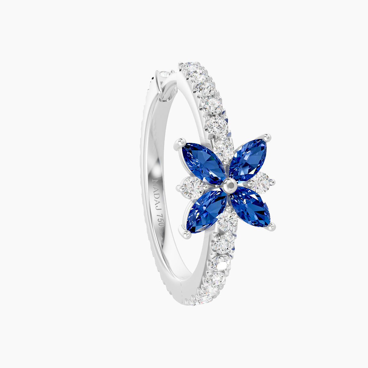 Aurore | 18k White Gold 11 mm Flower Sapphire & Diamond Hoop Piercing