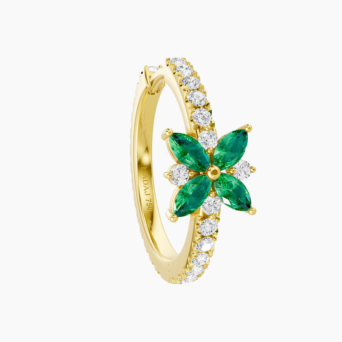 Aurore | 18k Yellow Gold 11 mm Flower Emerald & Diamond Hoop Piercing