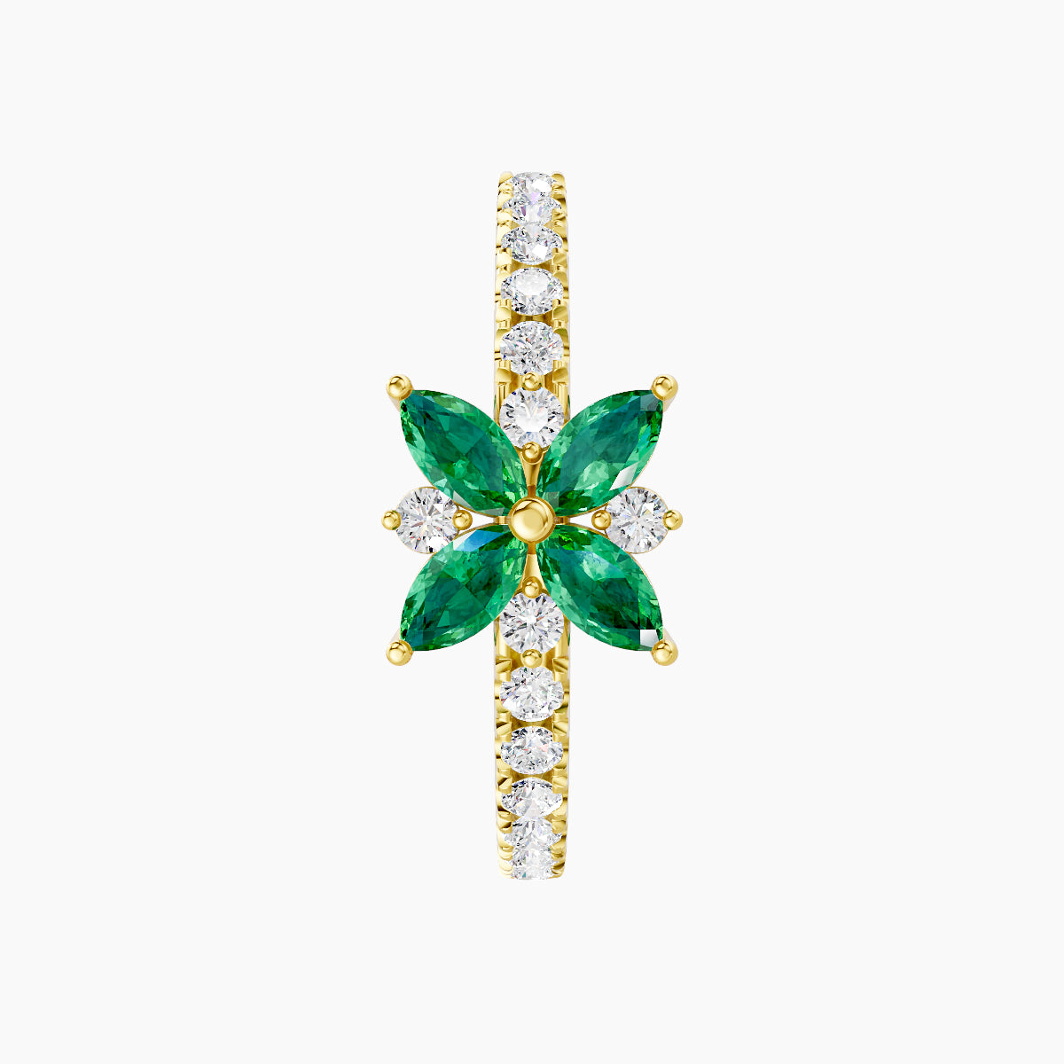 Aurore | 18k Yellow Gold 11 mm Flower Emerald & Diamond Hoop Piercing