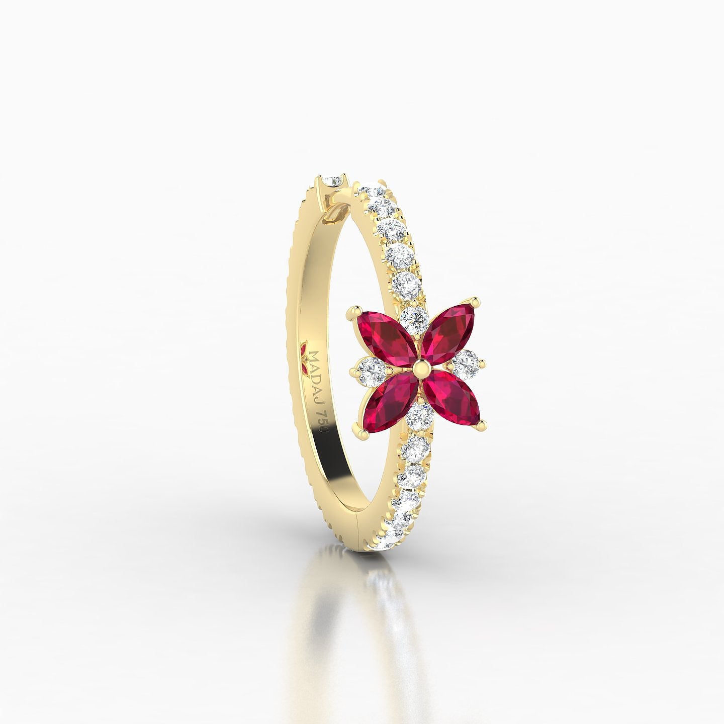 Aurore | 18k Yellow Gold 11 mm Flower Ruby & Diamond Hoop Piercing