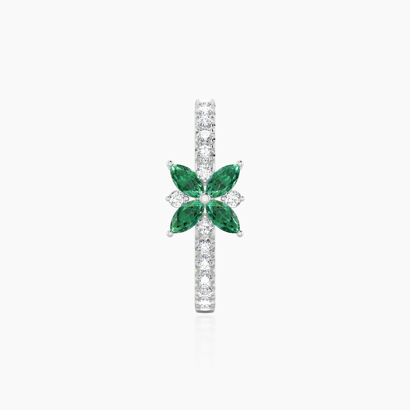 Aurore | 18k White Gold 11 mm Flower Emerald & Diamond Hoop Piercing