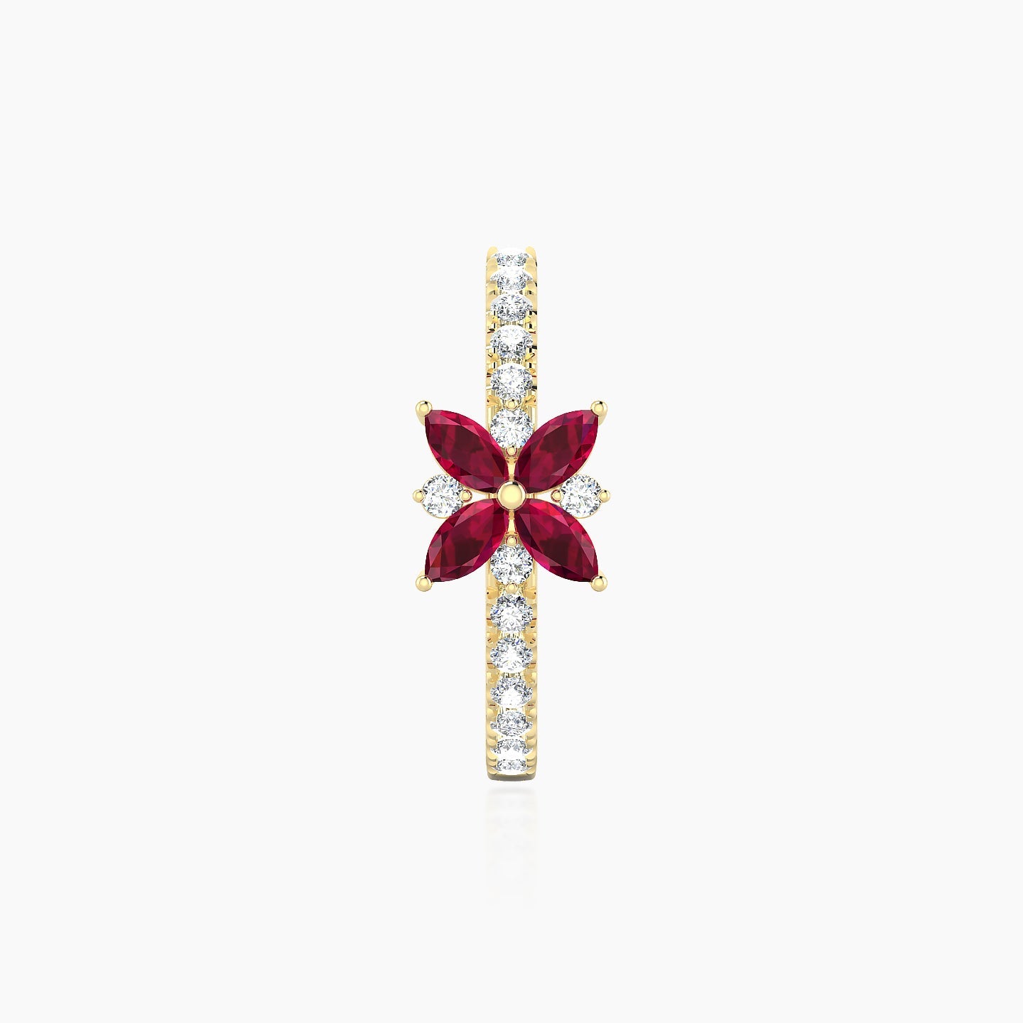 Aurore | 18k Yellow Gold 11 mm Flower Ruby & Diamond Hoop Piercing