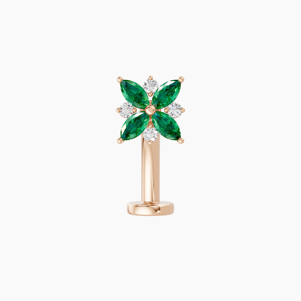 Aurore | 18k Rose Gold 10 mm 5.5 mm Flower Emerald & Diamond Floating Navel Piercing
