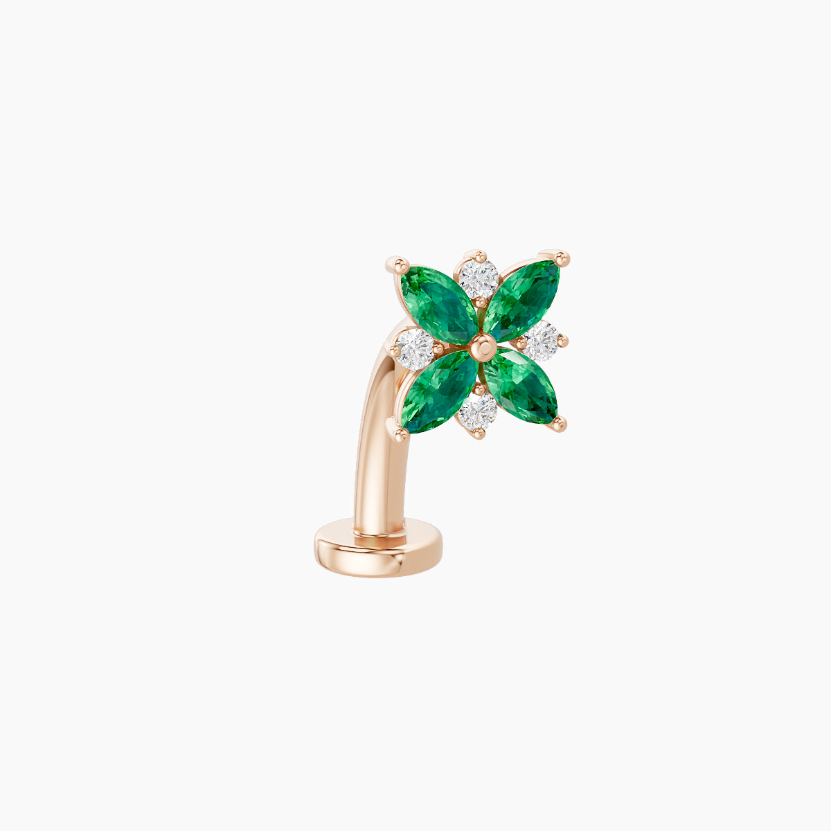 Aurore | 18k Rose Gold 10 mm 5.5 mm Flower Emerald & Diamond Floating Navel Piercing