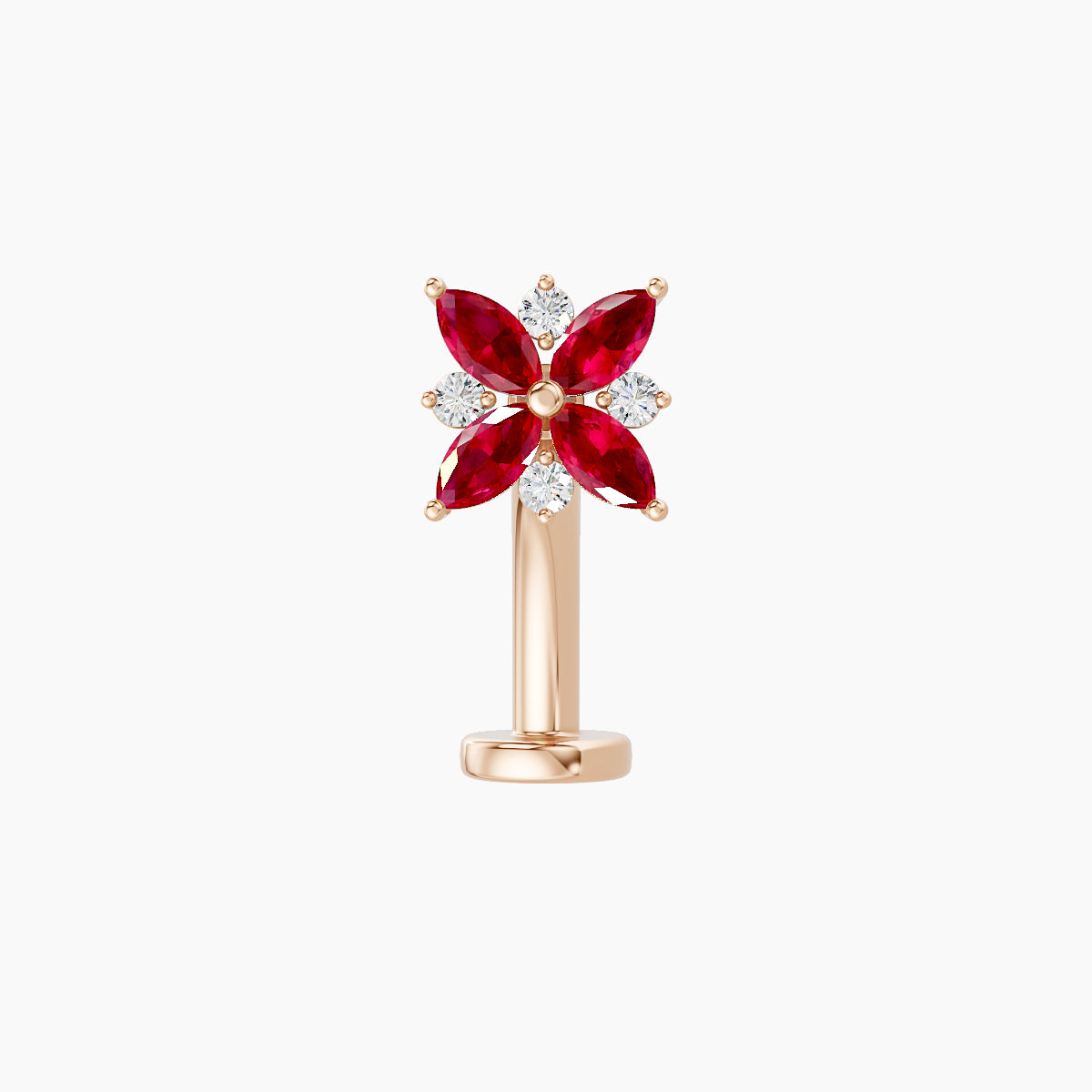 Aurore | 18k Rose Gold 10 mm 5.5 mm Flower Ruby & Diamond Floating Navel Piercing
