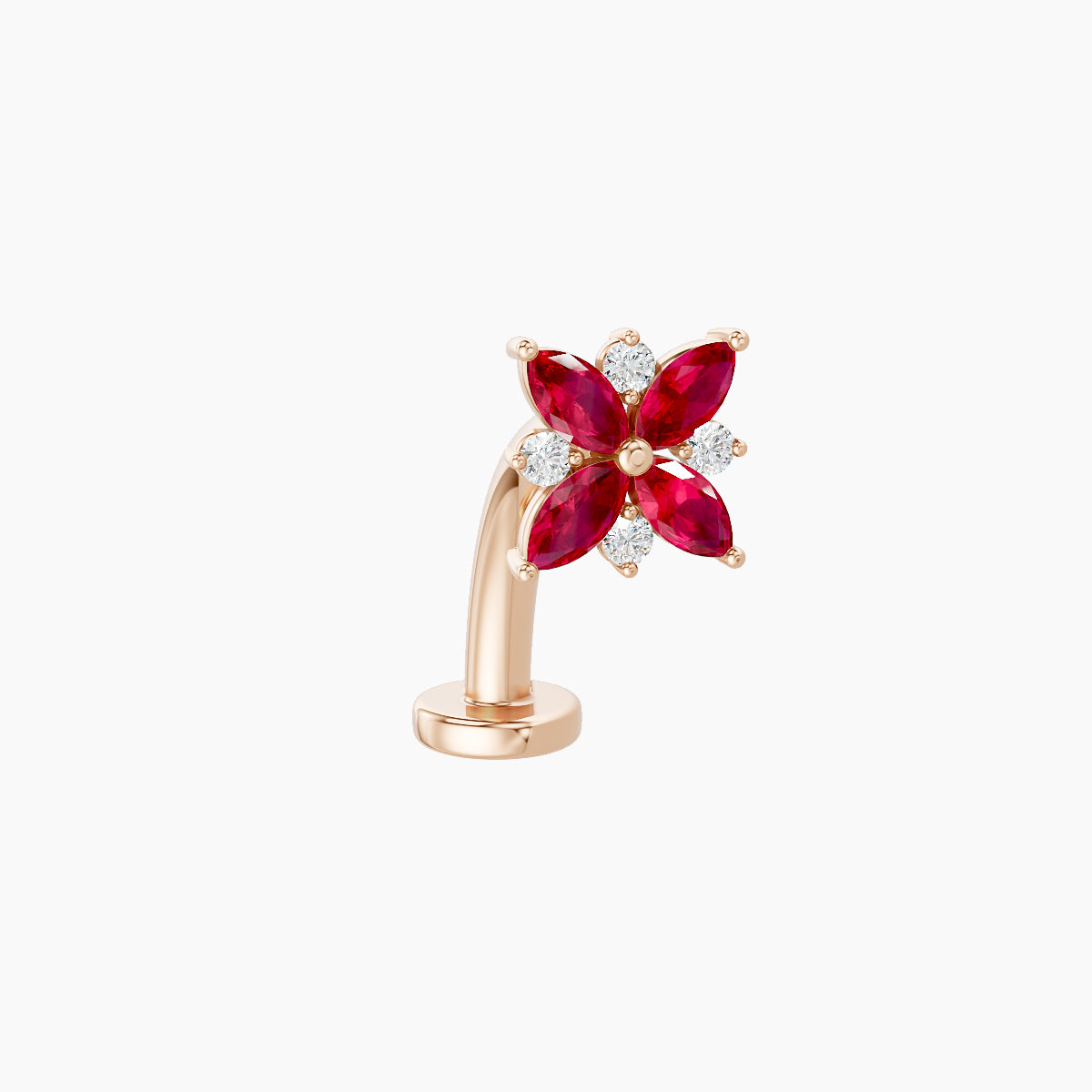 Aurore | 18k Rose Gold 10 mm 5.5 mm Flower Ruby & Diamond Floating Navel Piercing