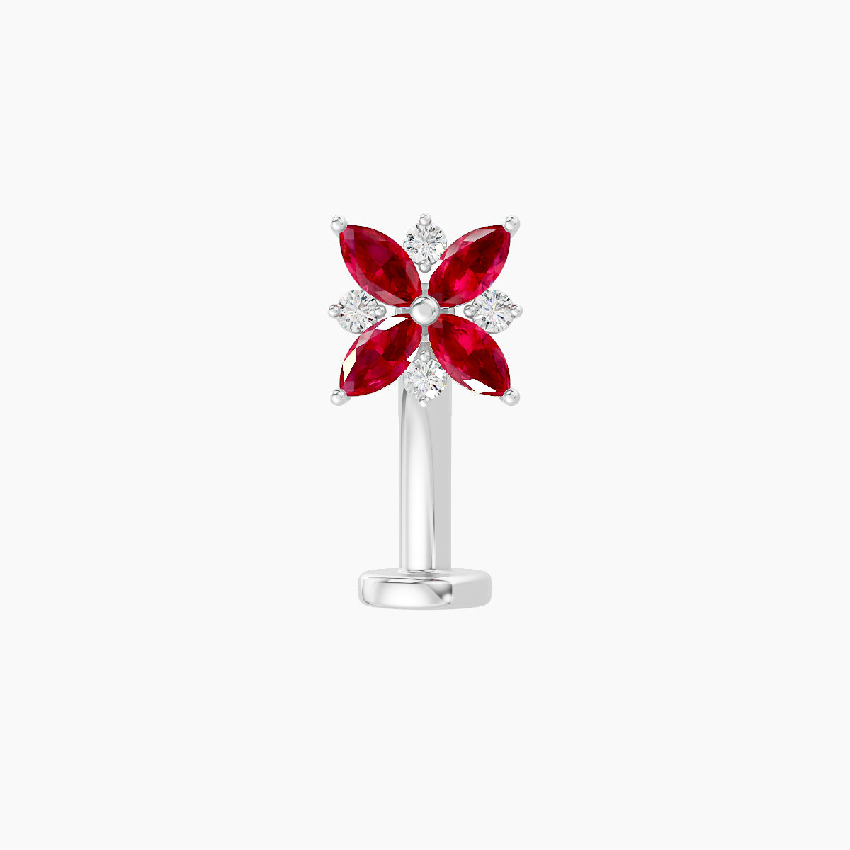 Aurore | 18k White Gold 10 mm 5.5 mm Flower Ruby & Diamond Floating Navel Piercing
