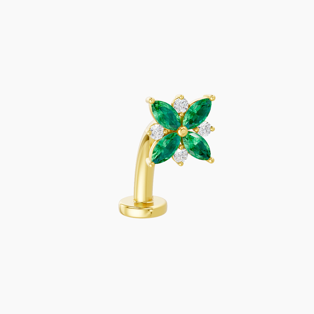 Aurore | 18k Yellow Gold 10 mm 5.5 mm Flower Emerald & Diamond Floating Navel Piercing