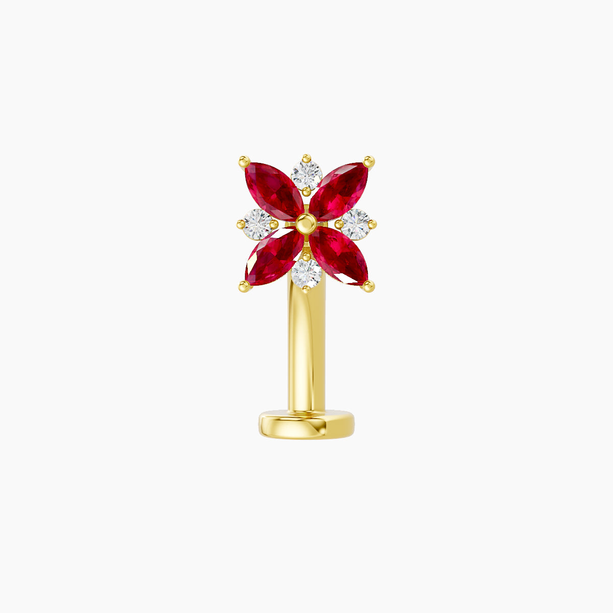 Aurore | 18k Yellow Gold 10 mm 5.5 mm Flower Ruby & Diamond Floating Navel Piercing