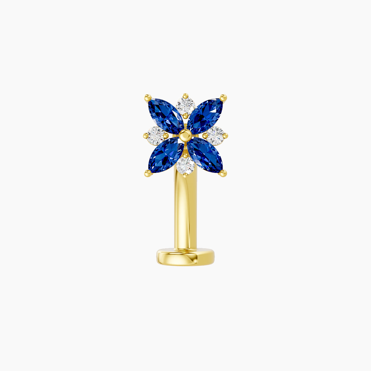 Aurore | 18k Yellow Gold 10 mm 5.5 mm Flower Sapphire & Diamond Floating Navel Piercing