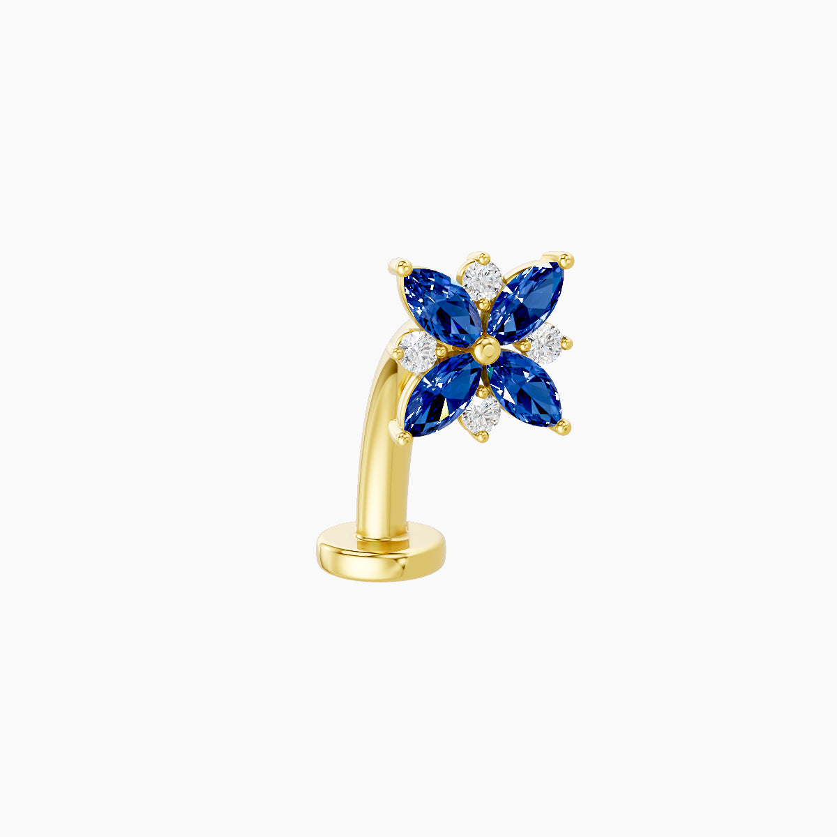 Aurore | 18k Yellow Gold 10 mm 5.5 mm Flower Sapphire & Diamond Floating Navel Piercing