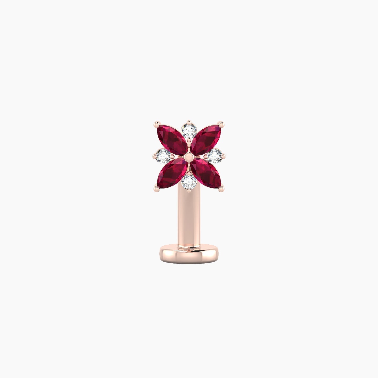 Aurore | 18k Rose Gold 10 mm 5.5 mm Flower Ruby & Diamond Floating Navel Piercing