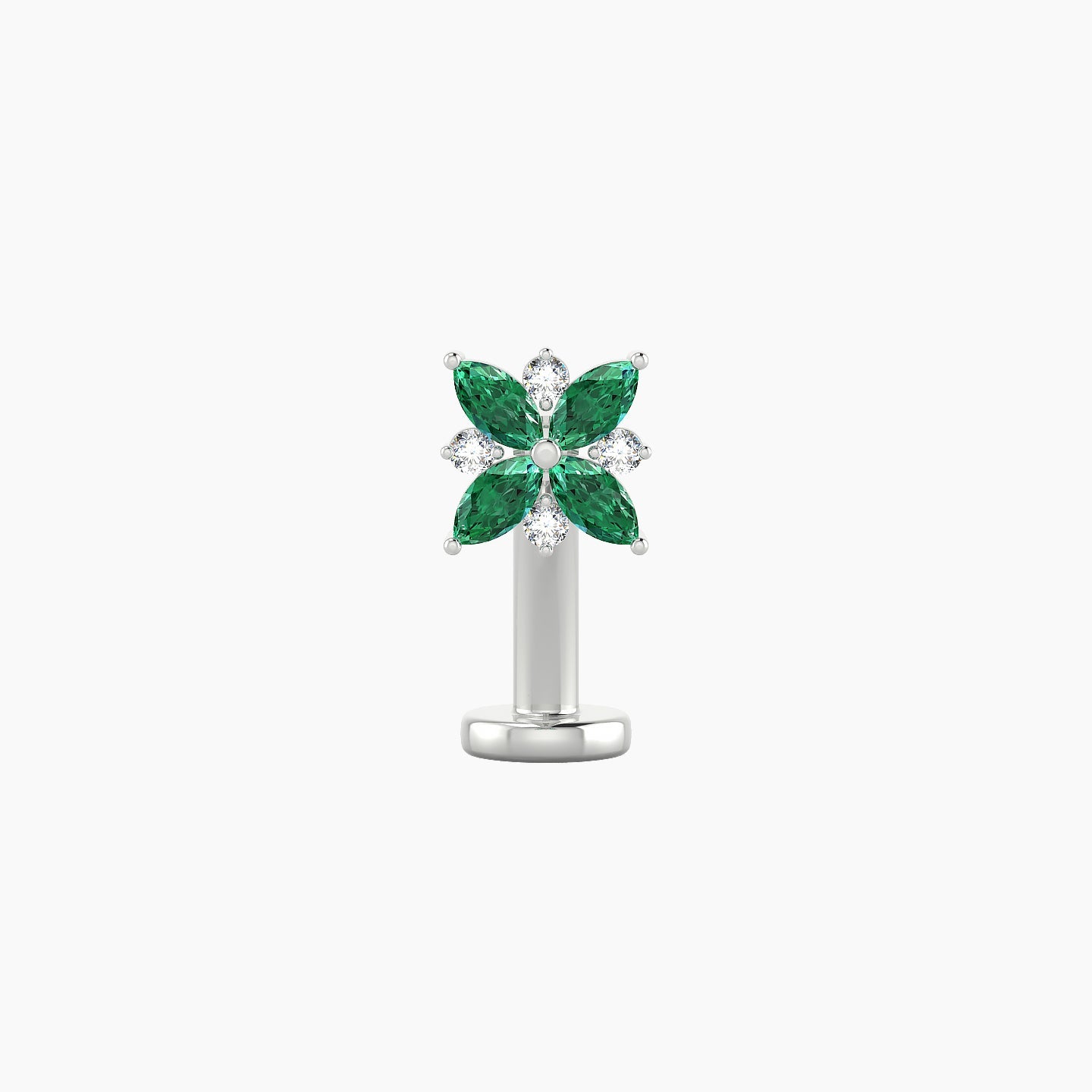 Aurore | 18k White Gold 10 mm 5.5 mm Flower Emerald & Diamond Floating Navel Piercing