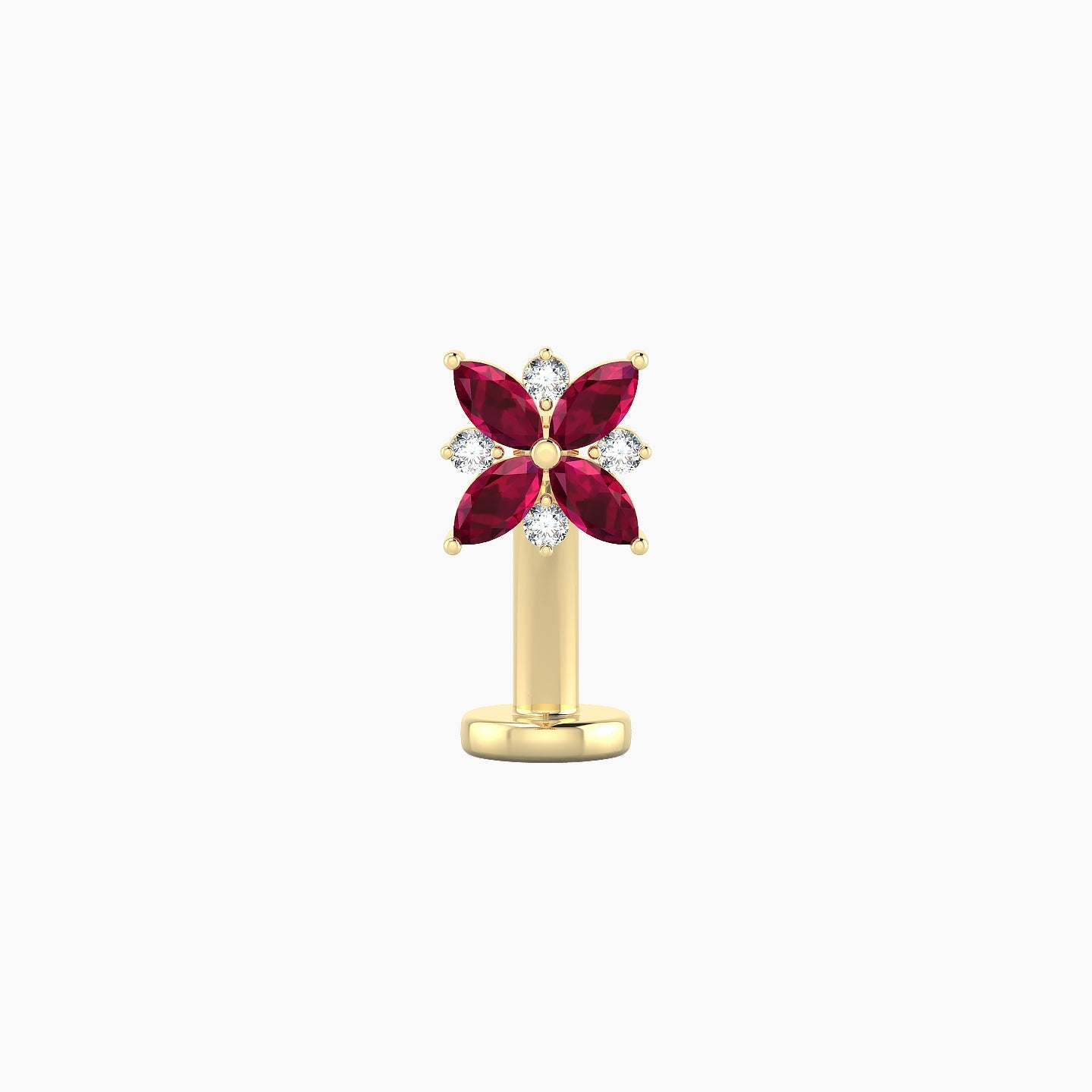 Aurore | 18k Yellow Gold 10 mm 5.5 mm Flower Ruby & Diamond Floating Navel Piercing