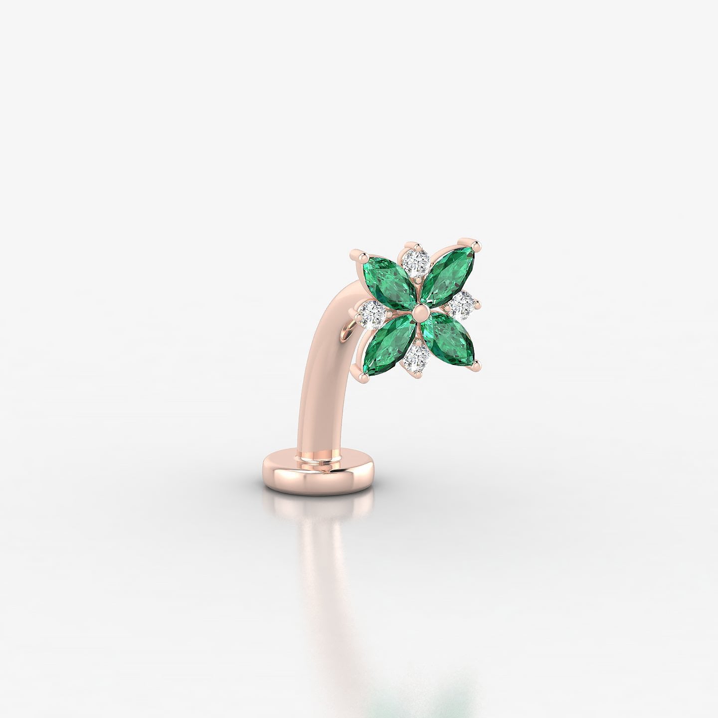 Aurore | 18k Rose Gold 10 mm 5.5 mm Flower Emerald & Diamond Floating Navel Piercing