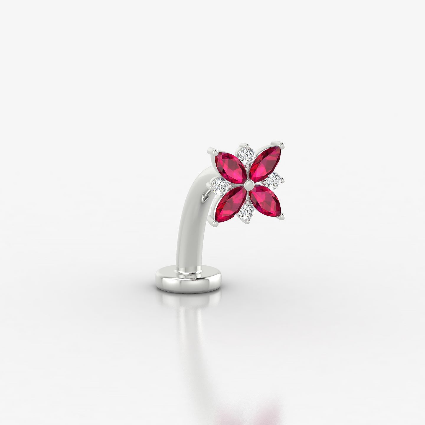 Aurore | 18k White Gold 10 mm 5.5 mm Flower Ruby & Diamond Floating Navel Piercing