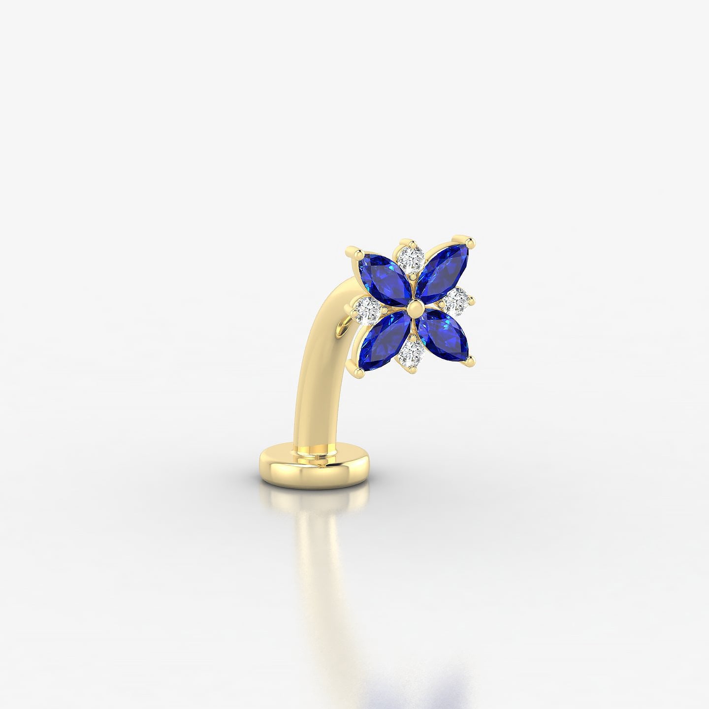 Aurore | 18k Yellow Gold 10 mm 5.5 mm Flower Sapphire & Diamond Floating Navel Piercing