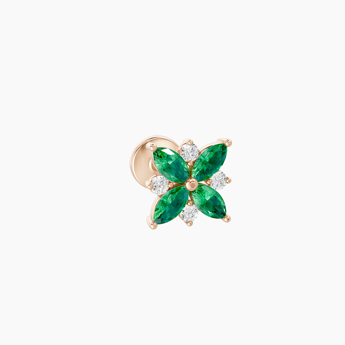 Aurore | 18k Rose Gold 5 mm 5.5 mm Flower Emerald & Diamond Piercing