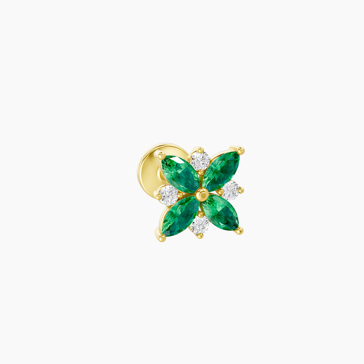 Aurore | 18k Yellow Gold 5 mm 5.5 mm Flower Emerald & Diamond Piercing