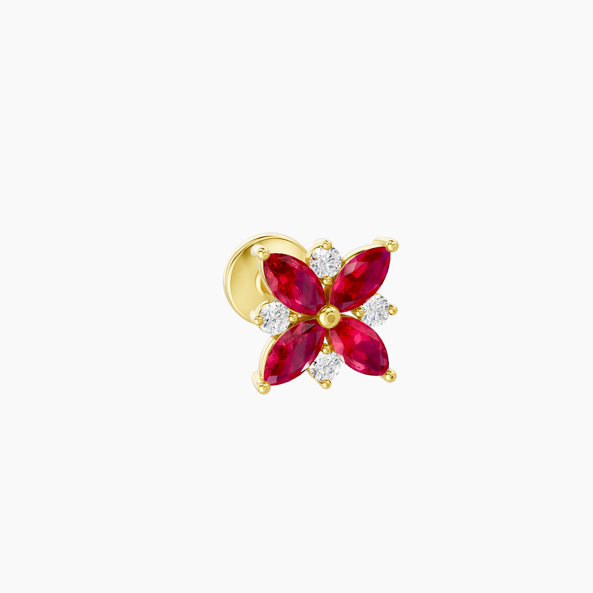 Aurore | 18k Yellow Gold 5 mm 5.5 mm Flower Ruby & Diamond Piercing