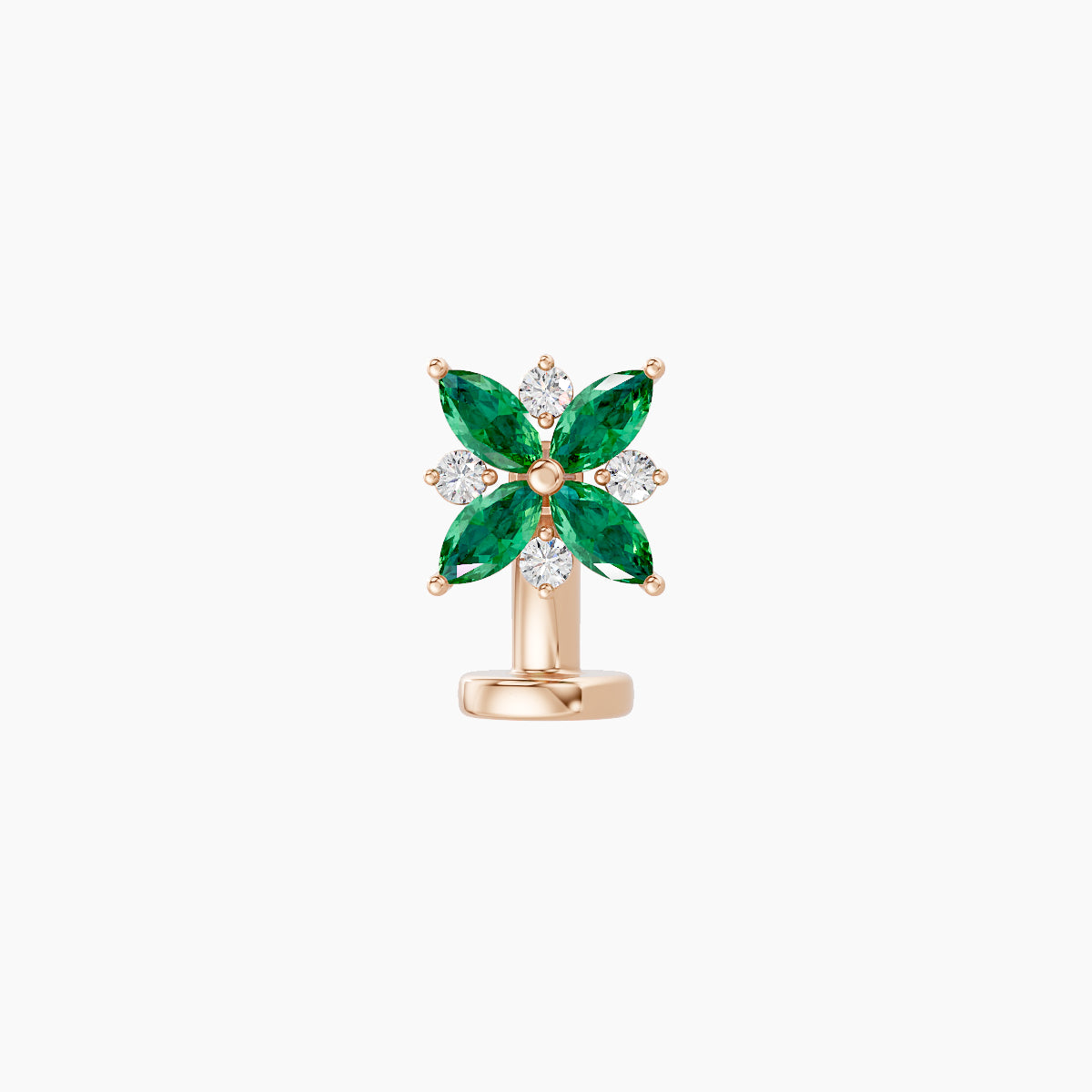 Aurore | 18k Rose Gold 6 mm 5.5 mm Flower Emerald & Diamond Floating Navel Piercing