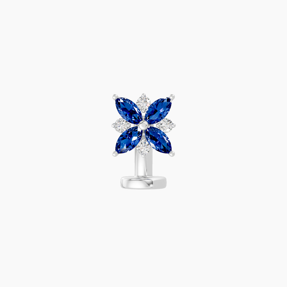 Aurore | 18k White Gold 6 mm 5.5 mm Flower Sapphire & Diamond Floating Navel Piercing