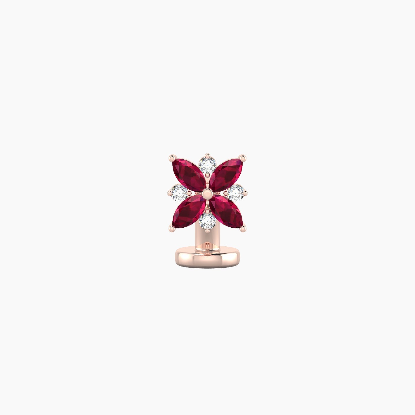 Aurore | 18k Rose Gold 6 mm 5.5 mm Flower Ruby & Diamond Floating Navel Piercing