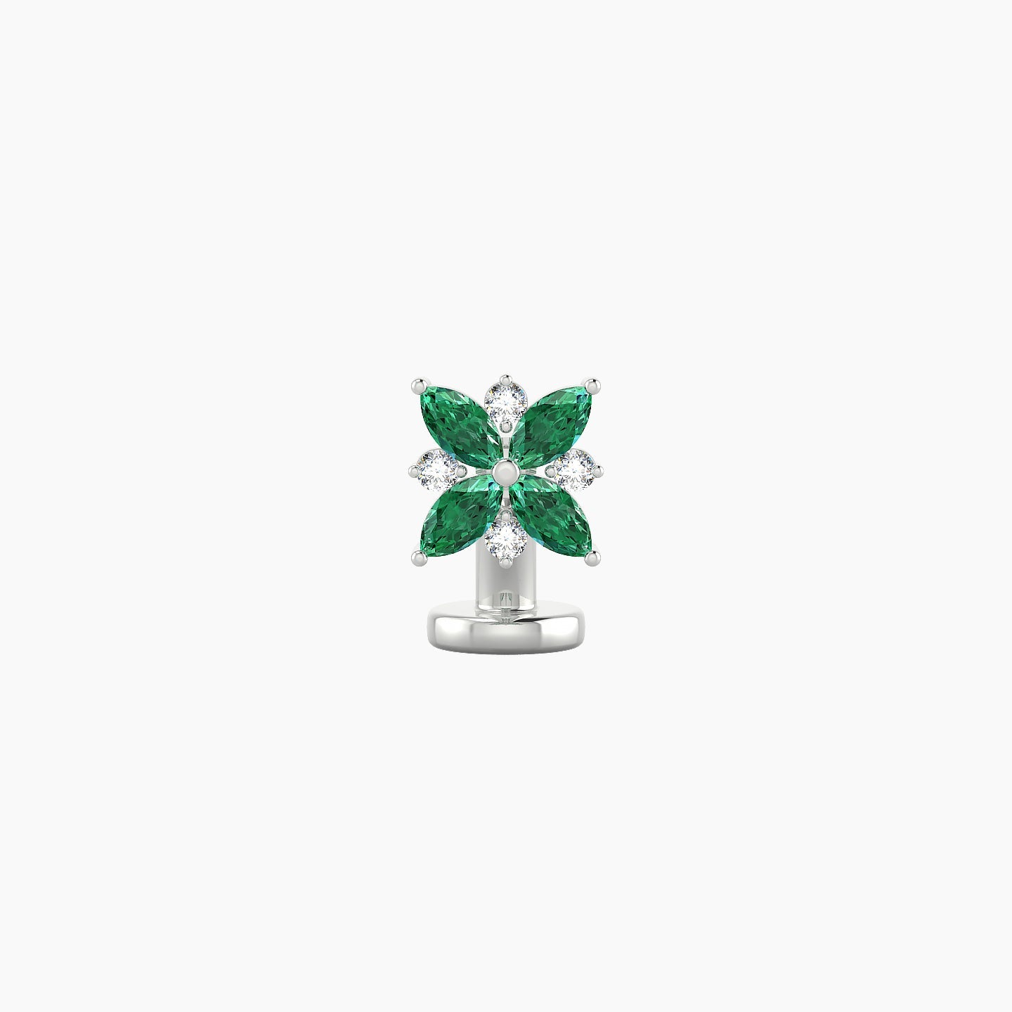 Aurore | 18k White Gold 6 mm 5.5 mm Flower Emerald & Diamond Floating Navel Piercing