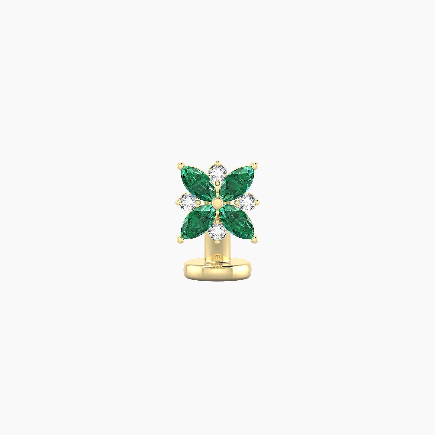 Aurore | 18k Yellow Gold 6 mm 5.5 mm Flower Emerald & Diamond Floating Navel Piercing