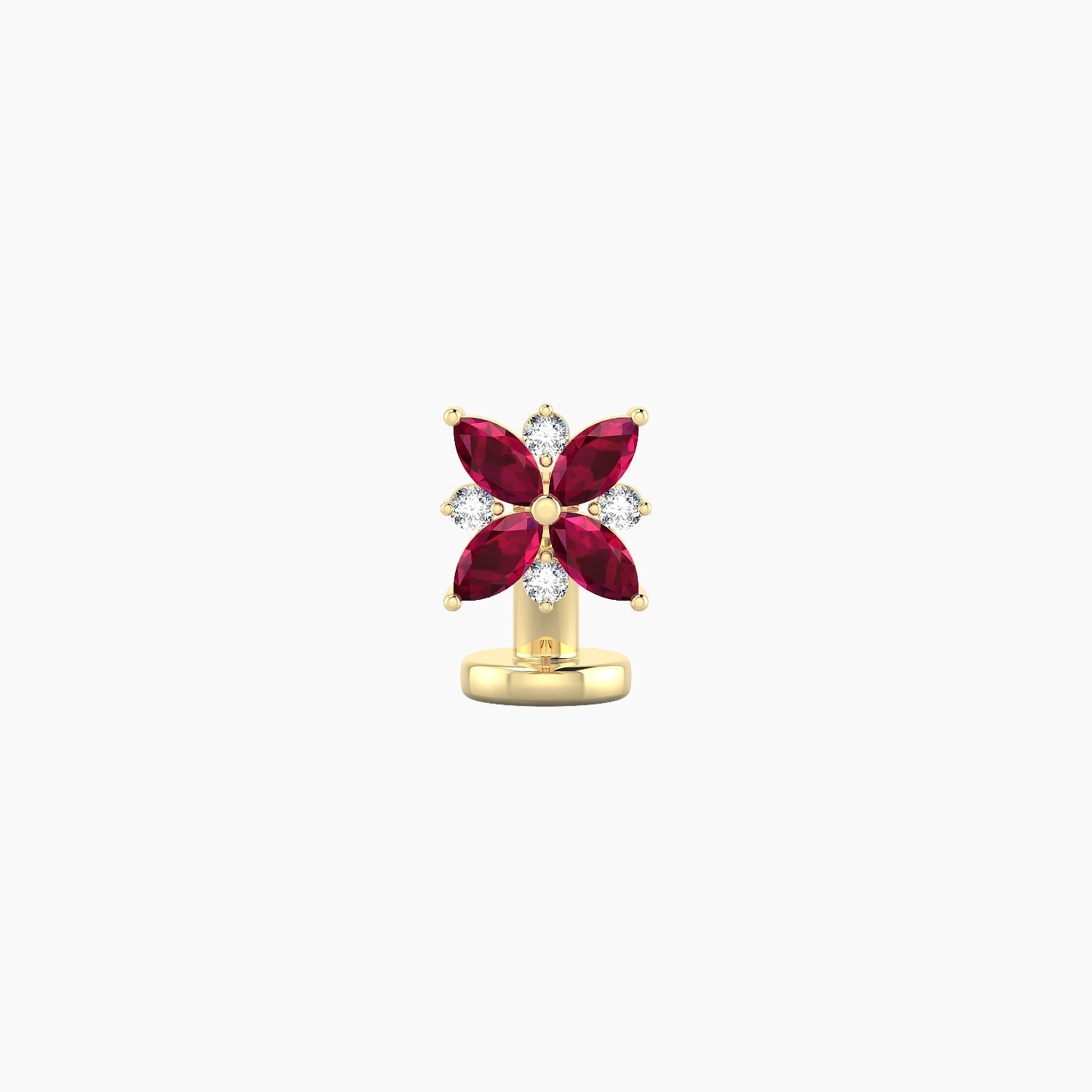 Aurore | 18k Yellow Gold 6 mm 5.5 mm Flower Ruby & Diamond Floating Navel Piercing