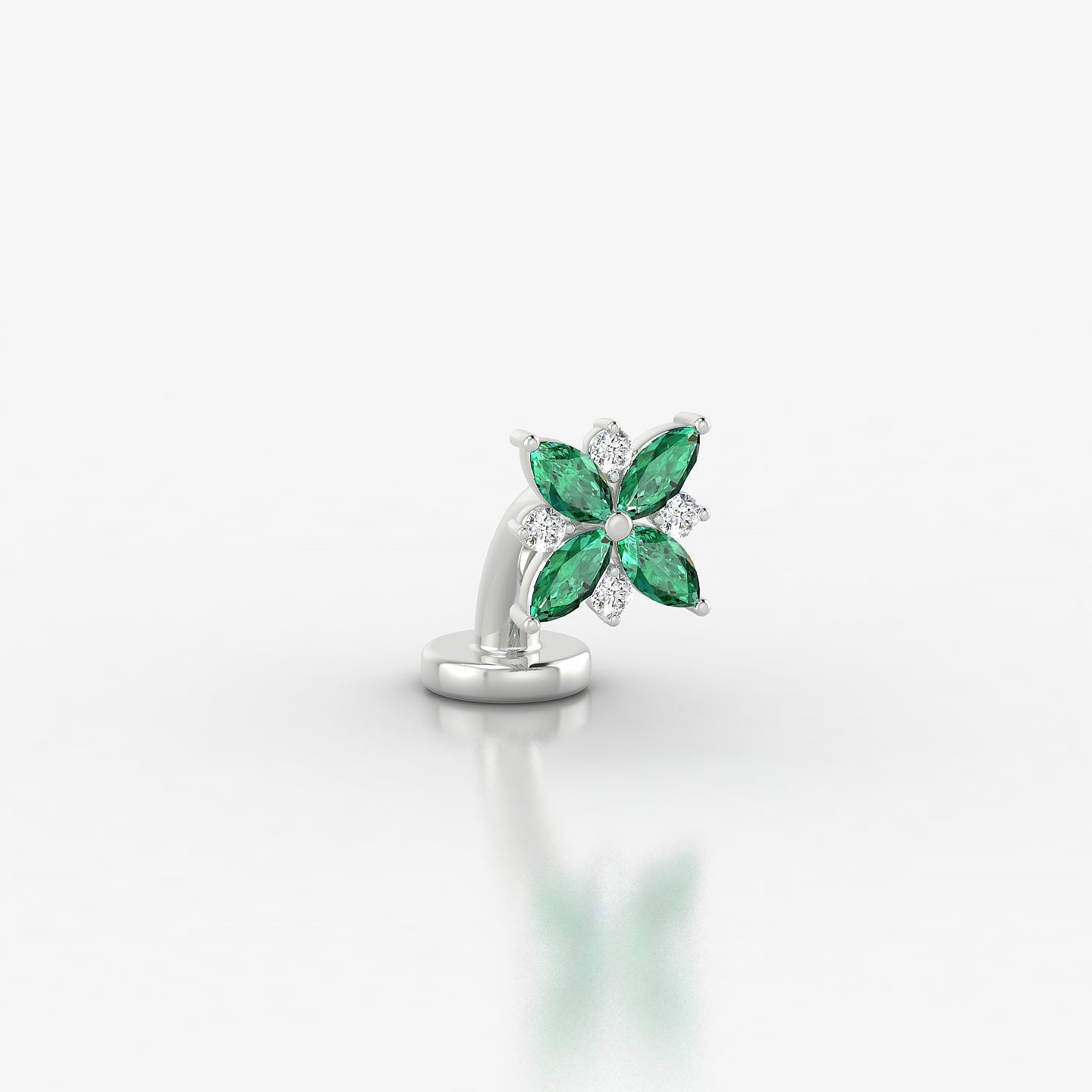 Aurore | 18k White Gold 6 mm 5.5 mm Flower Emerald & Diamond Floating Navel Piercing