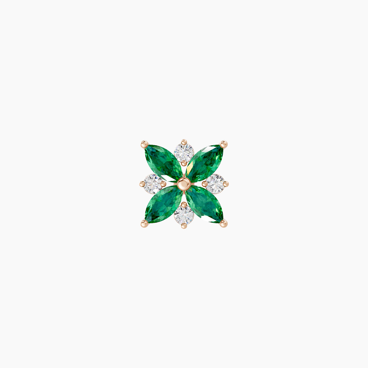 Aurore | 18k Rose Gold 6.5 mm 5.5 mm Flower Emerald & Diamond Piercing