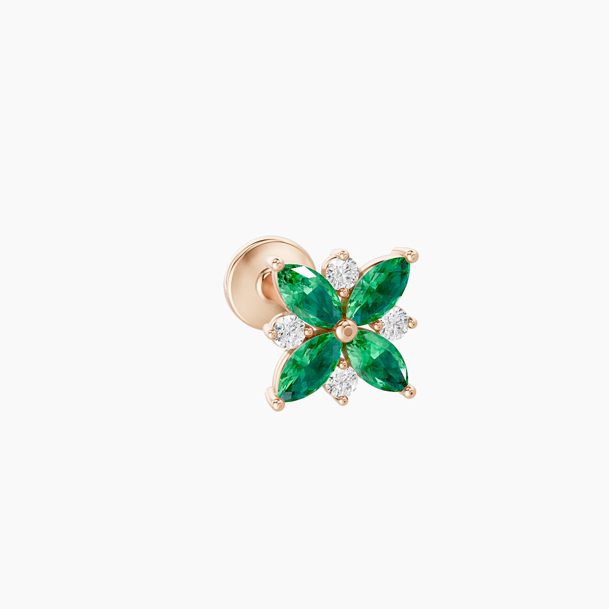 Aurore | 18k Rose Gold 6.5 mm 5.5 mm Flower Emerald & Diamond Piercing