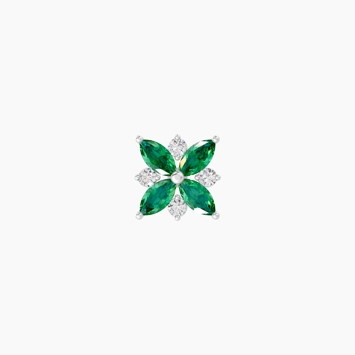 Aurore | 18k White Gold 6.5 mm 5.5 mm Flower Emerald & Diamond Piercing