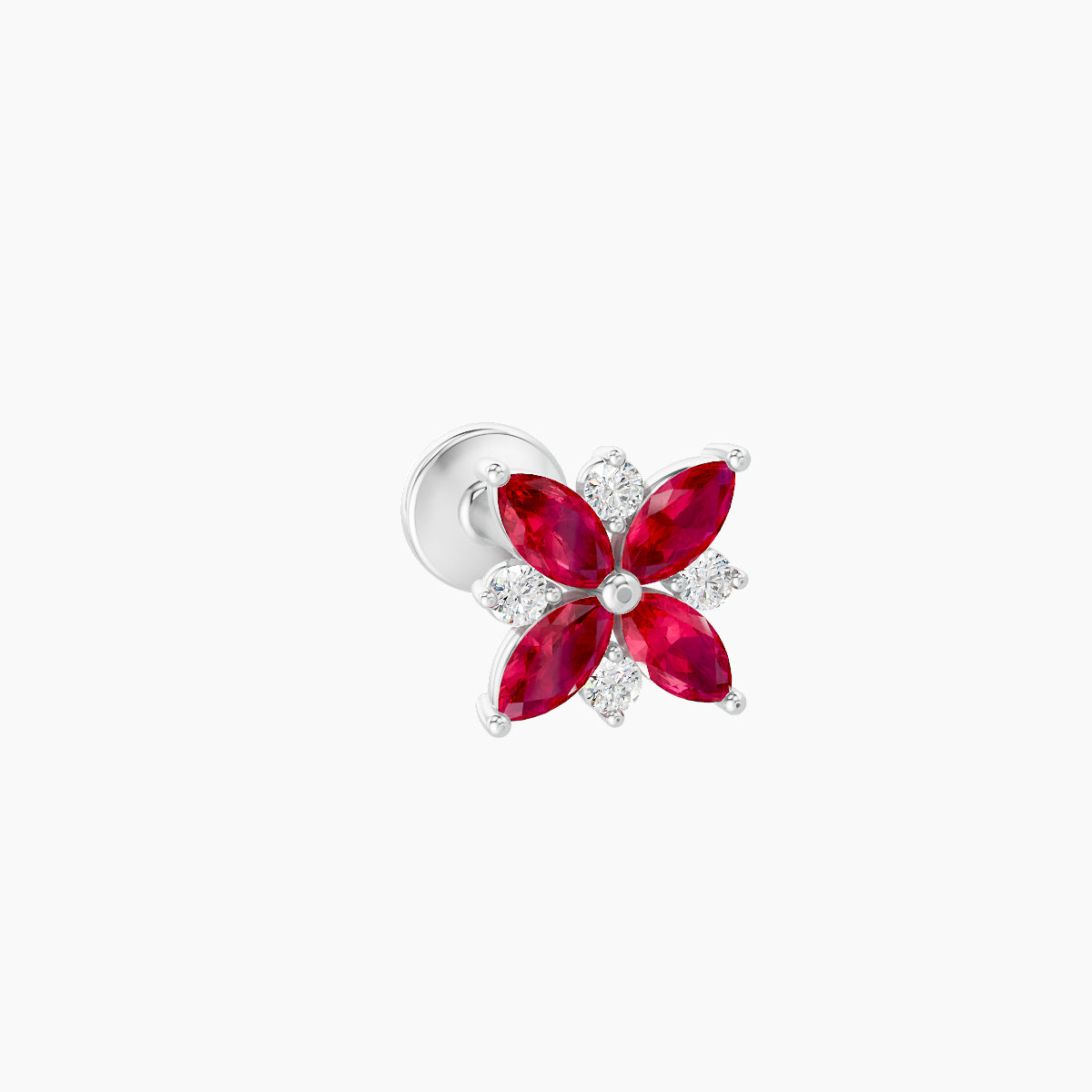 Aurore | 18k White Gold 6.5 mm 5.5 mm Flower Ruby & Diamond Piercing