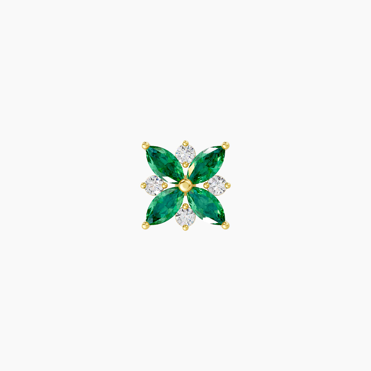 Aurore | 18k Yellow Gold 6.5 mm 5.5 mm Flower Emerald & Diamond Piercing