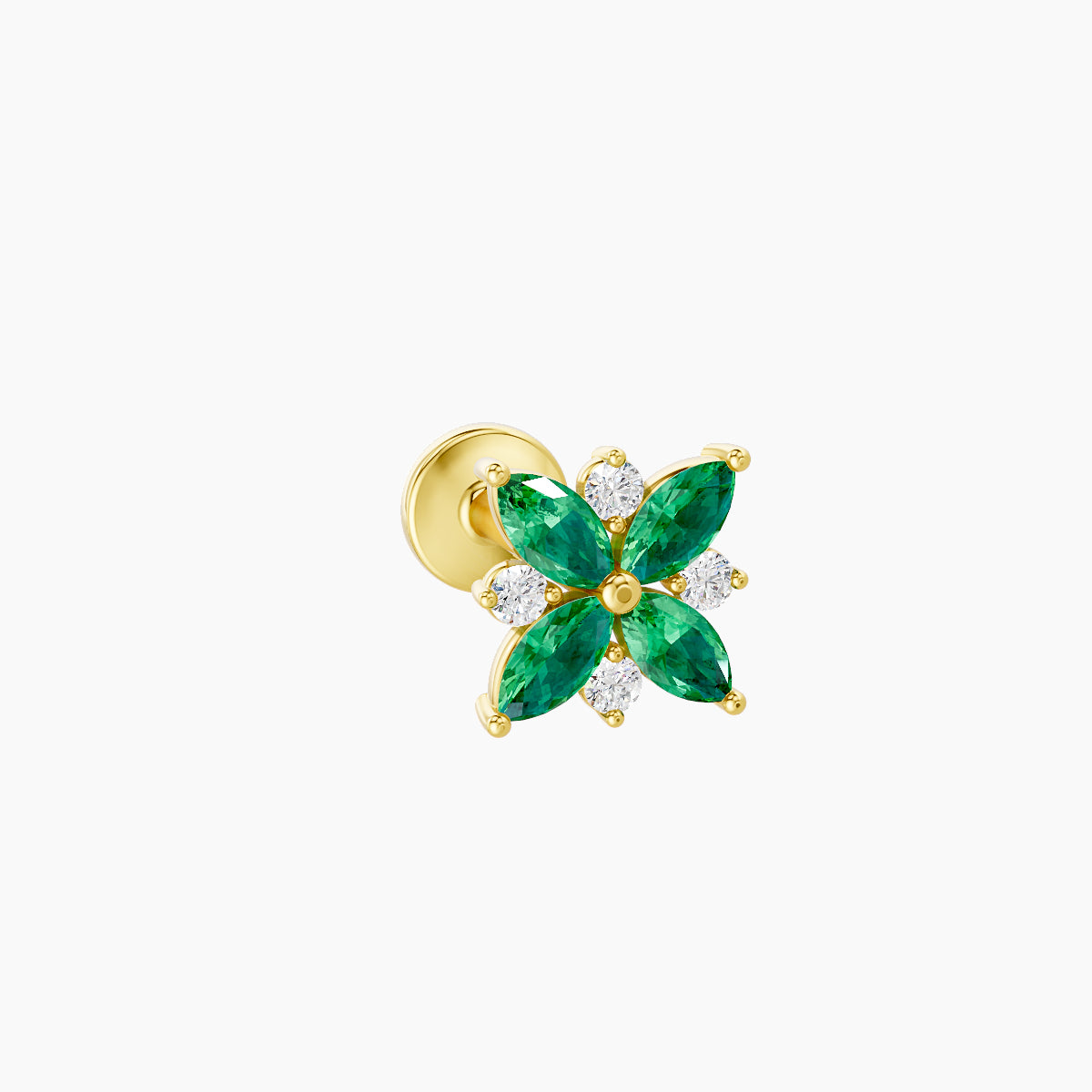 Aurore | 18k Yellow Gold 6.5 mm 5.5 mm Flower Emerald & Diamond Piercing