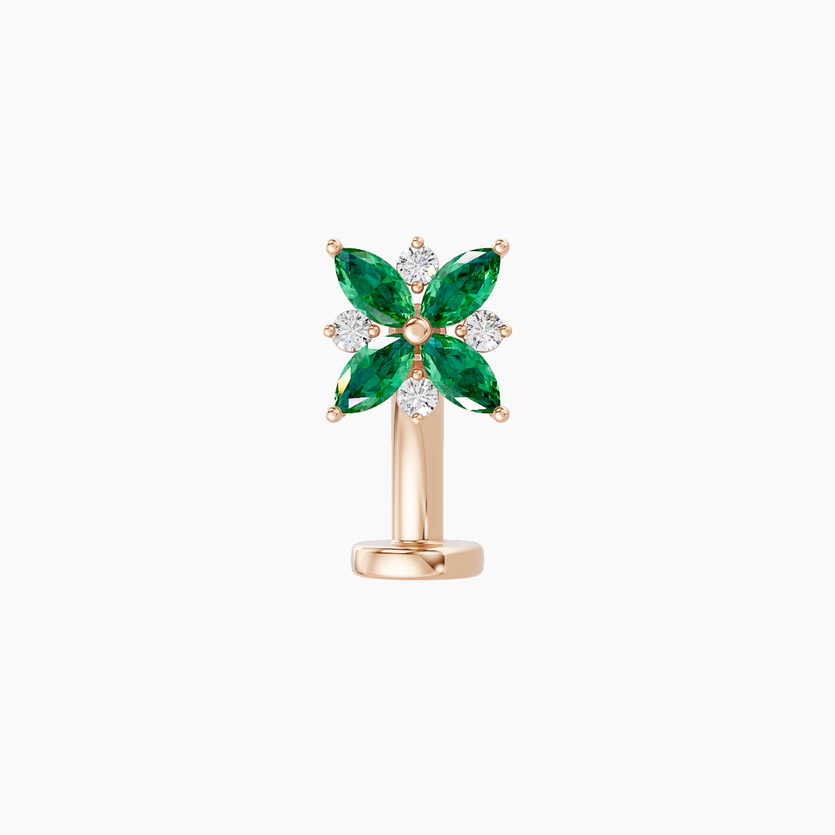 Aurore | 18k Rose Gold 8 mm 5.5 mm Flower Emerald & Diamond Floating Navel Piercing