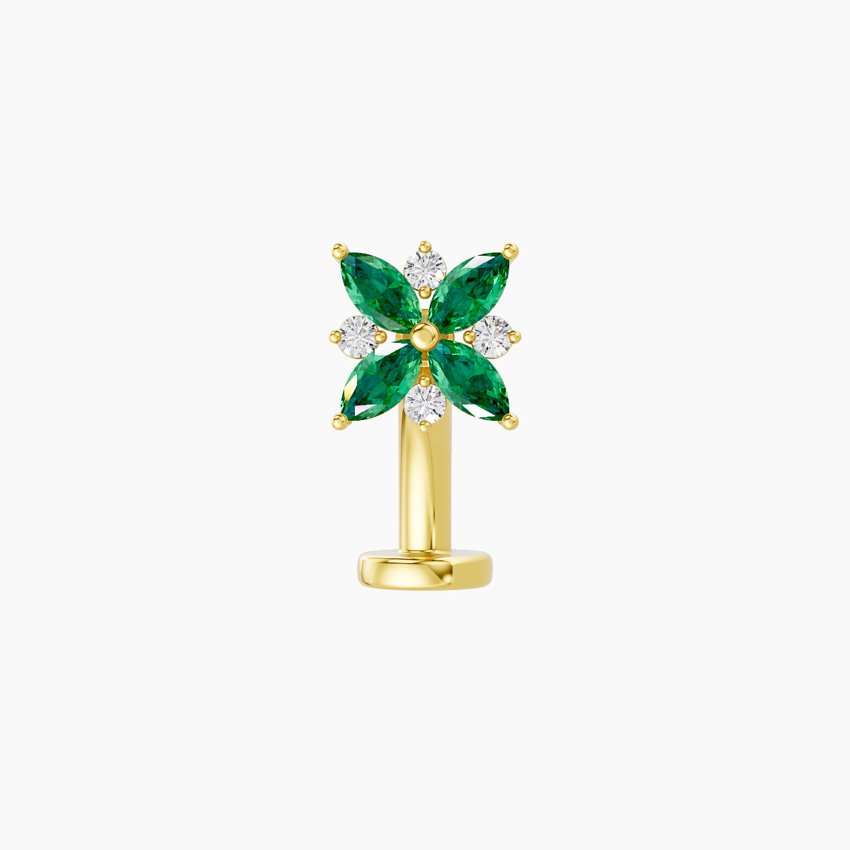 Aurore | 18k Yellow Gold 8 mm 5.5 mm Flower Emerald & Diamond Floating Navel Piercing