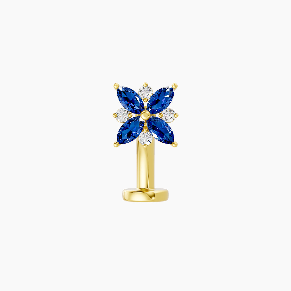 Aurore | 18k Yellow Gold 8 mm 5.5 mm Flower Sapphire & Diamond Floating Navel Piercing