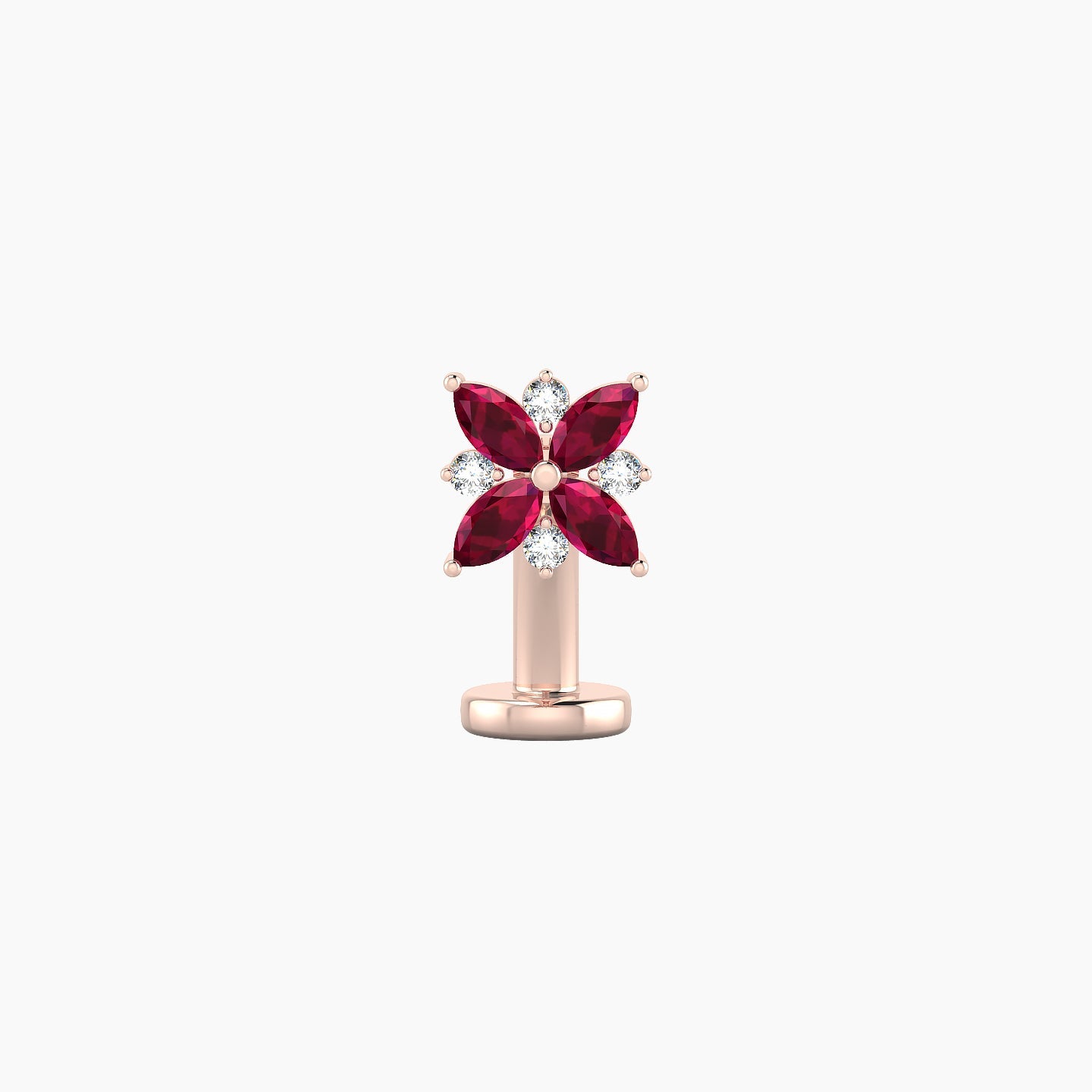 Aurore | 18k Rose Gold 8 mm 5.5 mm Flower Ruby & Diamond Floating Navel Piercing