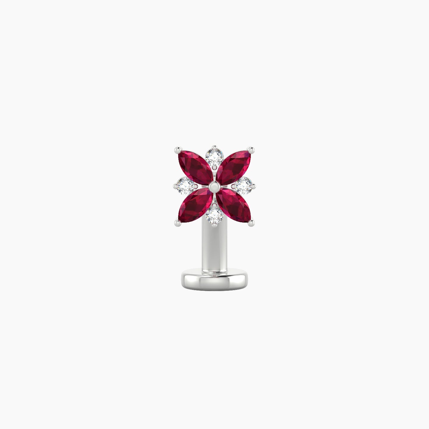 Aurore | 18k White Gold 8 mm 5.5 mm Flower Ruby & Diamond Floating Navel Piercing