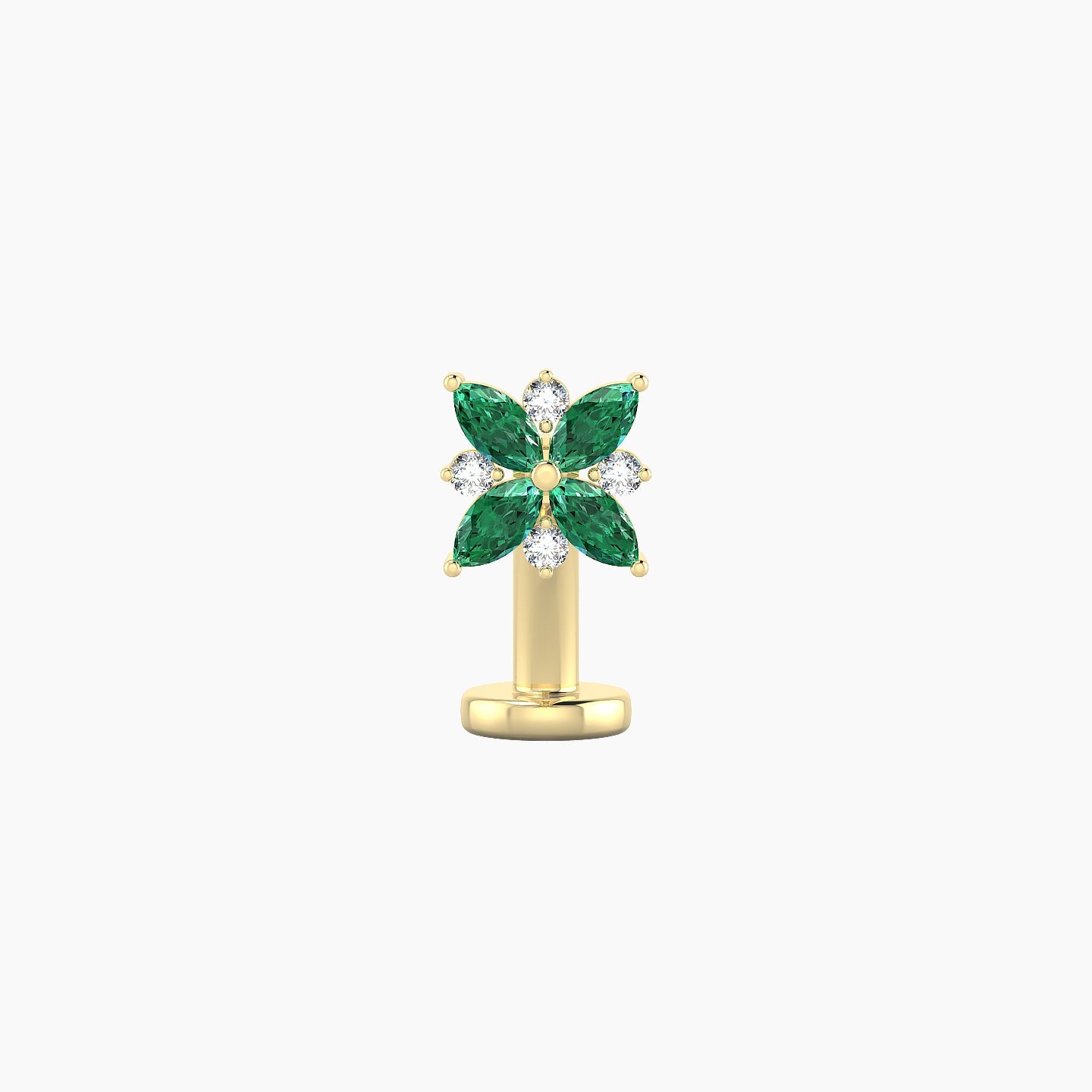 Aurore | 18k Yellow Gold 8 mm 5.5 mm Flower Emerald & Diamond Floating Navel Piercing