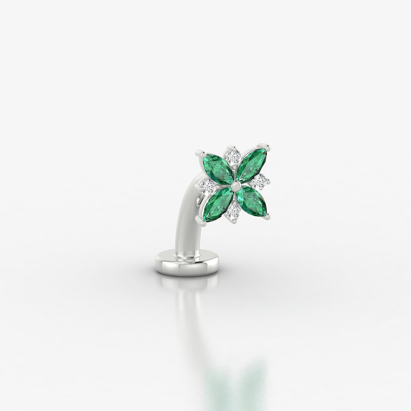 Aurore | 18k White Gold 8 mm 5.5 mm Flower Emerald & Diamond Floating Navel Piercing